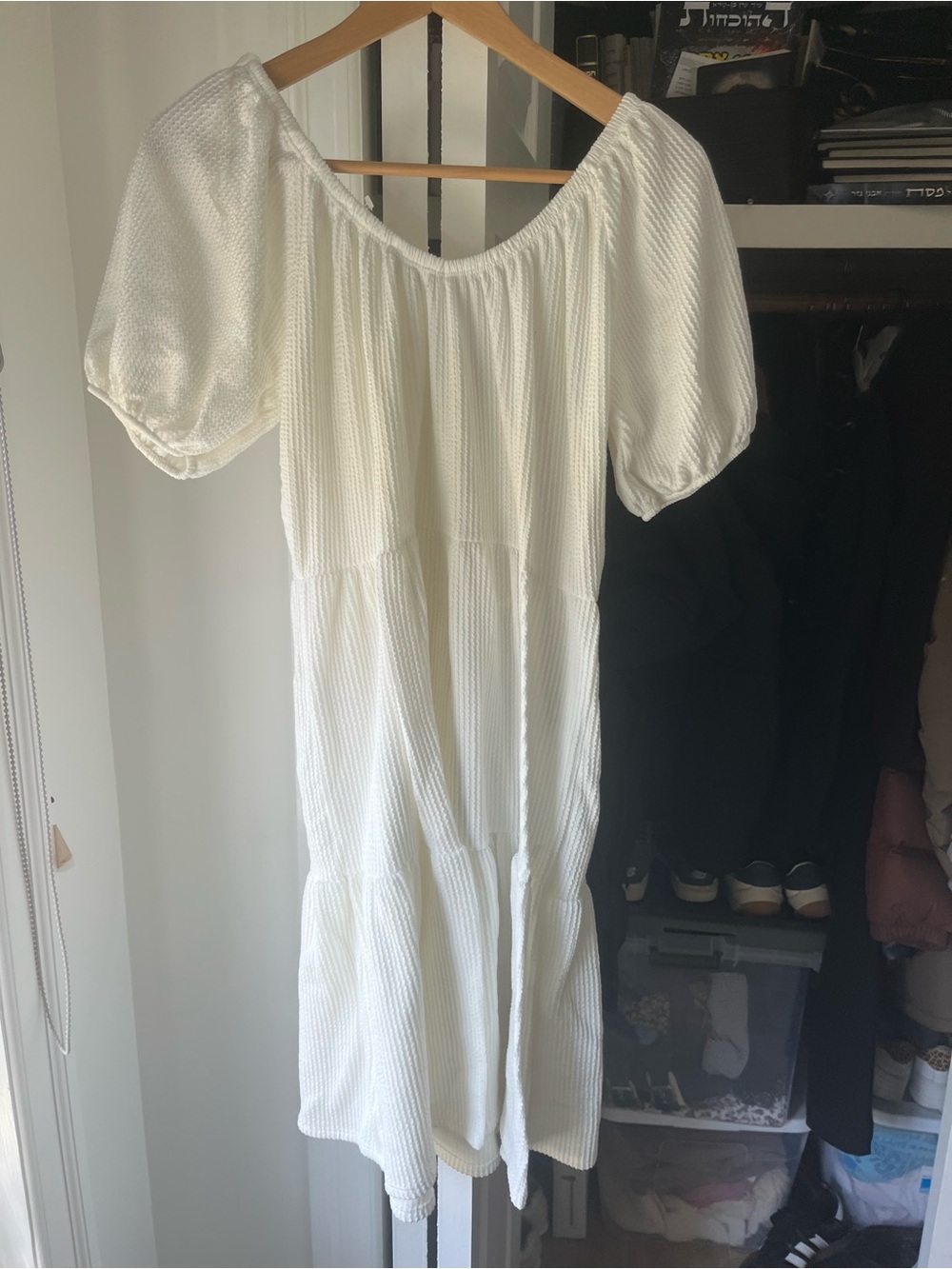 Caution To The Wind White Textured Mini Dress Size Medium